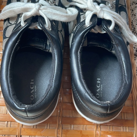 Coach Signature Logo Canvas and Leather Sneakers in black and white - Picture 7 of 9